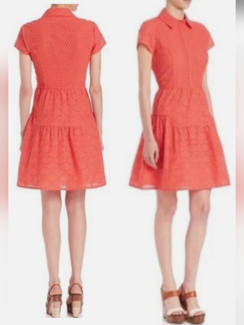 DIANE VON FURSTENBERG Skylar Cotton Eyelet Dress in Coral Size 12